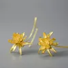 Ear Cuff Lotus Fun 18K Gold NightBlooming Cereus Fiore Orecchini pendenti lunghi per le donne Argento sterling 925 Gioielleria raffinata di lusso originale 231005