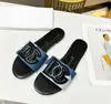 Luxury Woman designer sandal slipper slide shoes patchwork Logos-patch collage denim slippers open toe sandal flat slip-on calfskin leather mules 35-43EU box