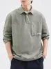 Mens Polos Autumn Polo Shirts Långärmad koreansk mode utomhus bröstkorgens fickfickor Löst casual tee tops 231006