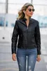 Damen Leder Frühling Herbst Hochwertiger Mantel Reißverschlussjacke Slim Fit Mode Dame Motorradbekleidung S-4XL