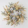 Autres fournitures de fête d'événement Couronne de Noël pour porte d'entrée artificielle guirlande de fleurs dorées pomme de pin ensemble de rotin suspendu décoration de Noël en plein air 2024 231005