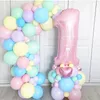 Sonstiges Partyzubehör für Veranstaltungen, 63-teiliges Pastell-Süßigkeitsrosa, 1., 2. und 3. Folien-Zahlenballon-Set, Macaron-Latexballons, Mädchen-Prinzessin, Babyparty, Geburtstagsparty-Dekoration 231005