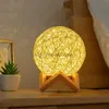 Table Lamps 3W Moon Led Table Light Reading Lighting Eye-Protection Night Lamp For Bedroom Desk Living Room Linen Ball Rattan Lampshade Deco YQ231006