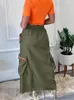 Jupes femmes mode poche avant fente mince taille haute longue Maxi jupe Streetwear décontracté Safari solide été automne