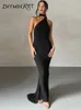 Casual Kleider ZHYMIHRET Elegante Eine Schulter Lange Riemen Kleid Für Frauen 2023 Open Back Sommer Geraffte Maxi Koreanische Mode Robe