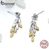 Ear Cuff Pendientes de gota de trigo únicos de plata esterlina 925 para mujer Joyería de hojas de color dorado BSE025 231005