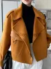 Women's Down Parkas Kvinnors Autumn Coat 2023 fickor Solid lösa korta jackor damer ull blandar high street vår ullrockar för kvinnor J231006