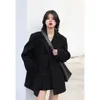 Women's Suits UNXX 2023 Winter Casual Vintage Wool Suit Coat Women Loose Fashion Woolen Blazer Jacket Female Brown Black Retro Blazers