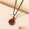 Pendant Necklaces Red Agate Natural Stone Flat Water Drop Charms Necklace For Women Men Rope Chain Jewelry Gift Delivery Pendants Dh5Ch