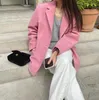 Dameskostuums Zuid-Korea Chic Herfst Zoet Temperament Pak Kraag Enkele rij knopen Losse casual roze jas met lange mouwen