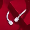 Baumelnde Ohrringe ThreeGraces glänzendes Baguette-Zirkonia-Kristall, silberfarben, langer Tropfen für Frauen, Braut, Hochzeit, Schmuck E1749