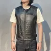 Men's Vests Spring Summer Motorcycle Leather Vest Men's Slim Fit Short Round Neck Collar Top Layer Cowhide Waistcoat 231005