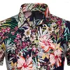Camisas casuais masculinas camisa de praia colorida flor impressão turn-down colarinho mangas curtas single-breasted match calças comprimento médio verão para