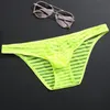 Cuecas masculinas roupa interior gelo seda transparente listrado briefs fino cintura baixa malha sexy respirável bolsa bulge juventude calcinha masculina p2377