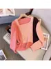 Puntos de mujer Mujeres Patchwork Pink Cardigan Suéter de punto Damas 90s Moda Manga larga Punto Coreano Jumper Top Y2K Ropa vintage