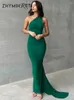 Casual Kleider ZHYMIHRET Elegante Eine Schulter Lange Riemen Kleid Für Frauen 2023 Open Back Sommer Geraffte Maxi Koreanische Mode Robe