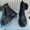 Stivali al ginocchio in vera pelle per donna quadrata Tacco grosso tela di nylon nero Chelsea Knight Stivaletti moda Stivale da donna 7 cm Scarpe eleganti firmate di lusso di alta qualità 36-41