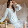 Kvinnors sömnkläder Lady Bow Modal Sleep -shirt Bud Sleeve Nightgown Sweet Lace Pater Pan Collar Princess Dress Bruden Dressing Gown Loose