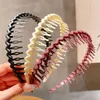 Hair Accessories Fashion Elegant Wave Plastic With Tooth Soild Color Korean Style Hoop Children's Girls Headband Headdress