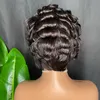 Natuurlijke Zwarte Kleur 100% Ruwe Virgin Remy Menselijk Haar Pixie Cut Krullend Korte Pruik Peruaanse Indiase Maleisische Haar Pruik