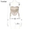 Women's Tanks Vsstiar Sexy Lace Up Corset Tops Off Shoulder Strapless Women Black Khaki Summer Night Club Party Tube Cropped