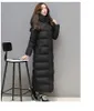 Women's Down Parkas Women's super long down jacket winter puffer Thick coat Black Red Hooded zipper Keep warm 231005