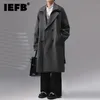 Wollmischungen für Herren IEFB Trend Herren Wolllanger Mantel Mode Gefälschte Zweiteilige Persönlichkeit Männliche Herbst-Winter-Kleidung 2023 Wollmantel 9C2585 231005