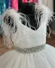 Ice Blue Girl Pageant Dress 2024 Crystals Feathers Organza Little Kid Birthday Formal Party Gown Toddler Teens Preteen Tiny Young Junior Miss Children Layer kjol