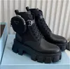 Stivali al ginocchio in vera pelle per donna quadrata Tacco grosso tela di nylon nero Chelsea Knight Stivaletti moda Stivale da donna 7 cm Scarpe eleganti firmate di lusso di alta qualità 36-41