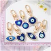 Key Rings Gold Turkish Evil Eye Keychain Keyring Women Men Blue Enamel Lucky Bag Car Phone Charm Pendant Ring Drop Delivery Jewelry Dhosb