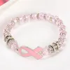 Borstkanker Awareness Kralen Armbanden Roze Lint Armband Glazen Koepel Cabochon Knoppen Bedels Sieraden Cadeaus Voor Meisjes Women233K