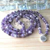 MG0674 A Grade Dream Amethyst Women's 108 Mala Bracelet 4 Wrap Purple Crystal Energy Beads Bracelet Natural Gemstone Lotus Charm B2189