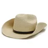 Szerokie brzegowe czapki wiadro naturalny słomka kowbojowa kapelusz kobiety ręcznie robiony splot dla Lady Summer Western Sombrero Hombre Lifeluard 231005
