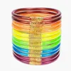 Bangle 12Pcs Glitter Silicone Jelly Bangles Bracelets Set For Women Girls Soft With Ribbon Bow Charm Valentine's Day Wedding Party