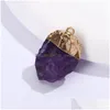 Ciondoli placcati in oro naturale Druzy Ametista Ciondolo Irregar Pietra di cristallo per collana Orecchini Creazione di gioielli Accessorio Drop Dhgarden Dhoyl