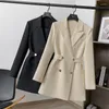 Trajes de mujer Blazer pequeño de longitud media primavera y otoño cintura de Color sólido ajustado traje de moda de doble botonadura Top