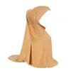 Vêtements ethniques Jersey de coton de haute qualité Plaine Deux pièces Tirez sur Hijab Écharpe islamique Head Wrap Priez Foulards H037 Turban pour femmes