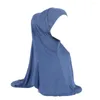 Vêtements ethniques Jersey de coton de haute qualité Plaine Deux pièces Tirez sur Hijab Écharpe islamique Head Wrap Priez Foulards H037 Turban pour femmes
