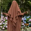Этническая одежда Абая Химар Комплект Молитвенная одежда Женская копченая манжета Платье с крыльями летучей мыши 2-слойный шарф хиджаб Дубай Турок Ислам Хиджаби Джилбаб Рамадан