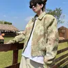 Herenjassen Koreaanse stijl heren bloemenjas Vintage Harajuku Cargo korte jas Rits Lente Herfst Bovenkleding Lange mouw Los casual