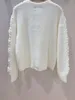 Women's Sweater European Fashion Brand White round neck hollowed out handmade floral cardigan