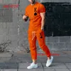 Herren-Trainingsanzüge, Herren-Hosen-Trainingsanzug, 2-teiliges Set, 3D-gedrucktes K, einfarbig, Kurzarm-T-Shirt, lange Hosen, Straßenkleidung, Herrenbekleidung 231006