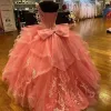 Robes Quinceanera dentelle applique jupe col en V sans manches à plusieurs niveaux Corset dos arc Tulle personnalisé doux princesse Pageant robe de bal robes estidos