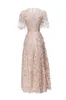 Women's Runway Dresses O Neck Short Sleeves Embroidery Floral Layered Elegant Party Prom Gown