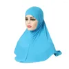 Vêtements ethniques Jersey de coton de haute qualité Plaine Deux pièces Tirez sur Hijab Écharpe islamique Head Wrap Priez Foulards H037 Turban pour femmes