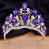 Hårklipp pannbandstävling krona tiara för kvinnor brud bröllopstillbehör påfågel blå kristall strass diadem prom prinsessa204u