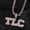 Herren-Halskette mit Initialen von A bis Z, runder Baguette-Anhänger, silberfarben, rosa, Geschenke für Männer und Frauen, mit 40,6 cm langer Tenniskette2394