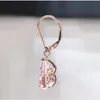 Oor manchet echte 18K Rose Gold Dangle Earring 925 sterling zilver waterdruppel 4ct roze diamant partij bruiloft oorbellen voor vrouwen sieraden 231005