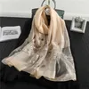 Scarves Silk Wool Scarf Cherry Blossom Embroidered Women Fashion Shawls And Wraps Lady Travel Pashmina High Quality Winter Neck274e