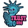 Iron on Patches Trust no one Praying Skull Embroidered Patch Applique For Halloween DIY Clothing Jacket Jean Backpacks Decorations